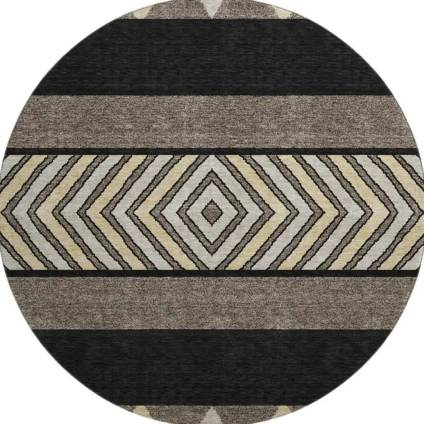 8' Black Ivory And Wheat Southwestern Washable Round Rug With UV Protection Photo 2