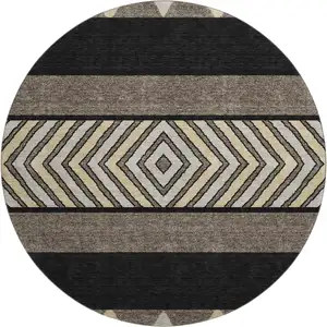 Photo of 8' Black Ivory And Wheat Southwestern Washable Round Rug With UV Protection