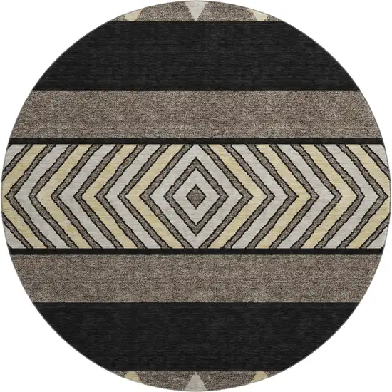 8' Black Ivory And Wheat Southwestern Washable Round Rug With UV Protection Photo 1