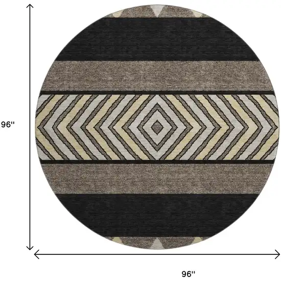 8' Black Ivory And Wheat Southwestern Washable Round Rug With UV Protection Photo 9
