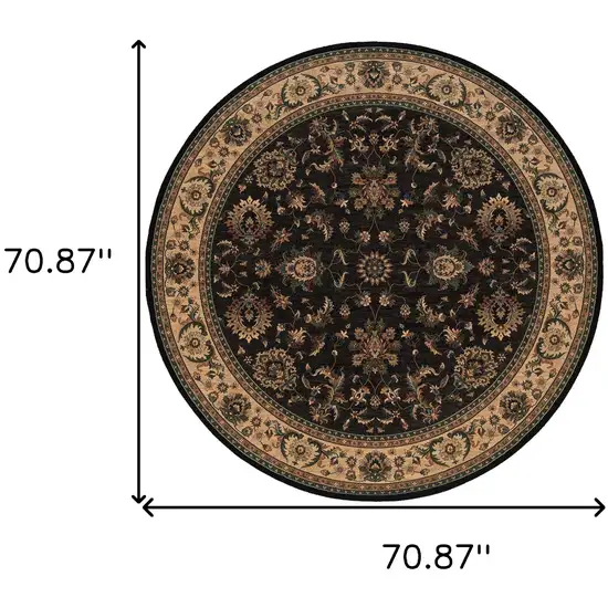 6' Black Ivory and Brown Oriental Round Rug Photo 3