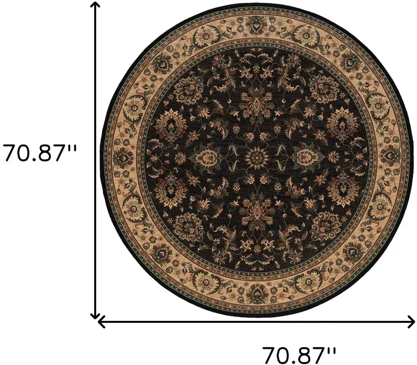 6' Black Ivory and Brown Oriental Round Rug Photo 3