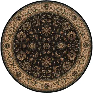 Photo of 6' Black Ivory and Brown Oriental Round Rug