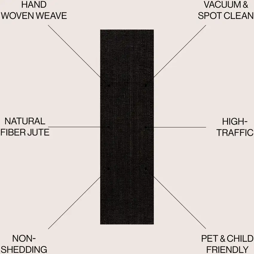 8' Black Jute Handmade Runner Rug Photo 8