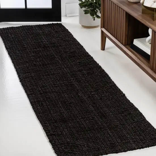 8' Black Jute Handmade Runner Rug Photo 5