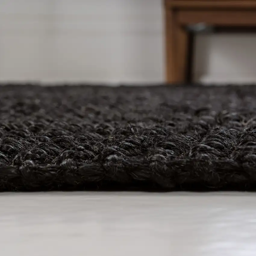 8' Black Jute Handmade Runner Rug Photo 7