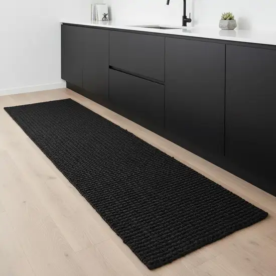 8' Black Jute Handmade Runner Rug Photo 2