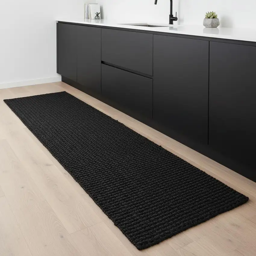 8' Black Jute Handmade Runner Rug Photo 2
