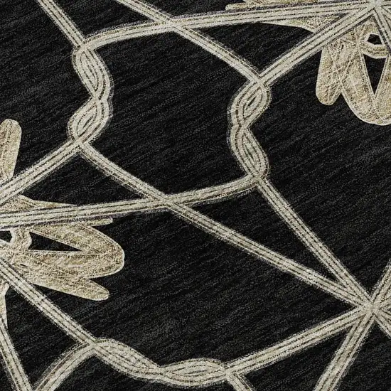 8' Black Khaki And Beige Geometric Washable Round Rug With UV Protection Photo 8