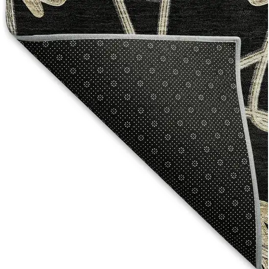 8' Black Khaki And Beige Geometric Washable Round Rug With UV Protection Photo 5