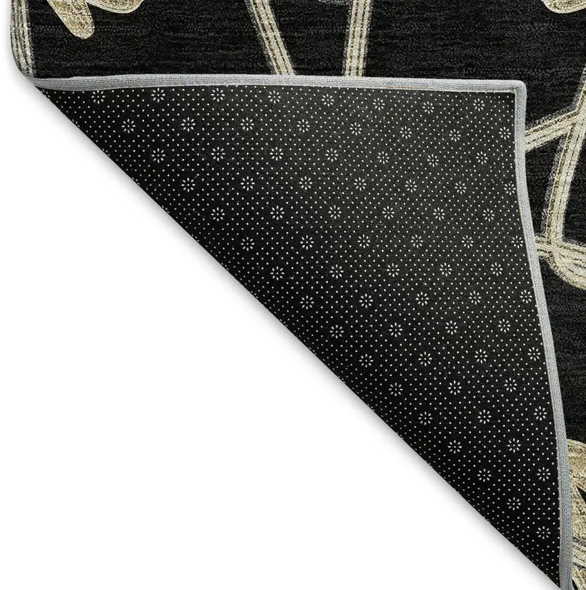 8' Black Khaki And Beige Geometric Washable Round Rug With UV Protection Photo 5