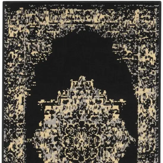 6' Black Medallion Power Loom Runner Rug Photo 4