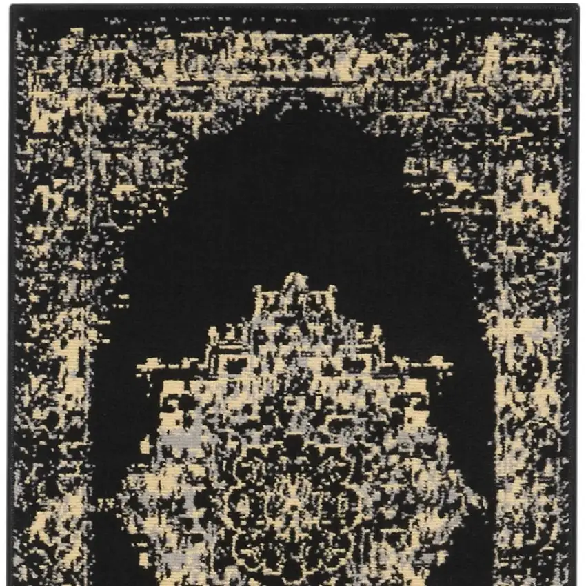 6' Black Medallion Power Loom Runner Rug Photo 4