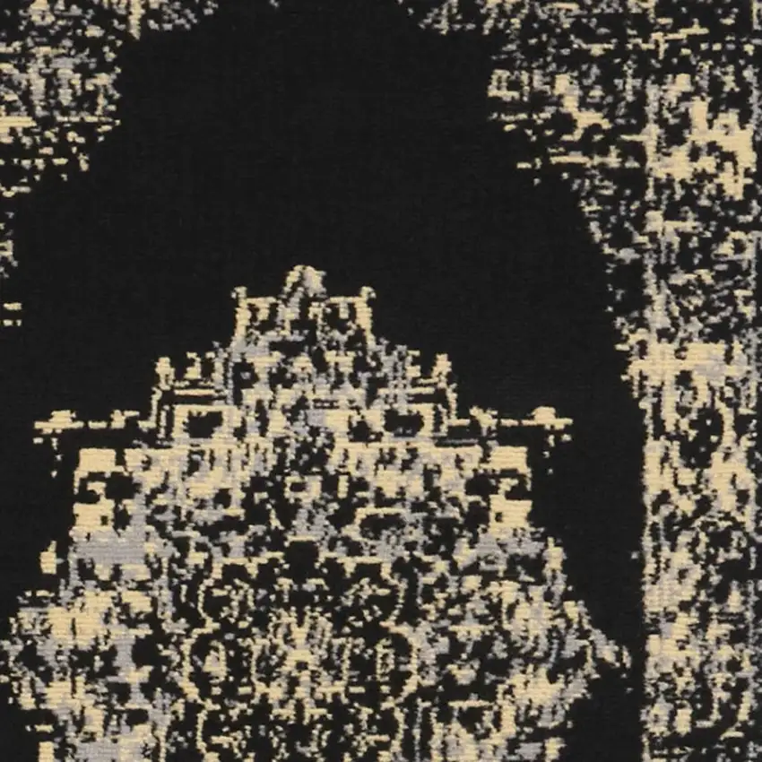 6' Black Medallion Power Loom Runner Rug Photo 3
