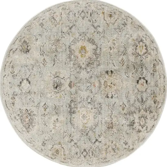4' Black Mint Green And Ivory Floral Distressed Round Rug Photo 2