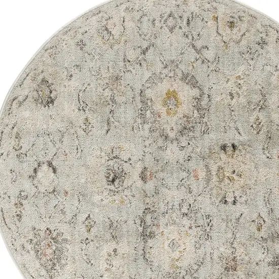 4' Black Mint Green And Ivory Floral Distressed Round Rug Photo 7