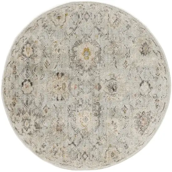8' Black Mint Green And Ivory Floral Distressed Round Rug Photo 2