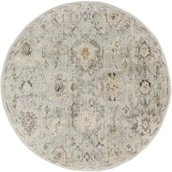 8' Black Mint Green And Ivory Floral Distressed Round Rug Photo 4