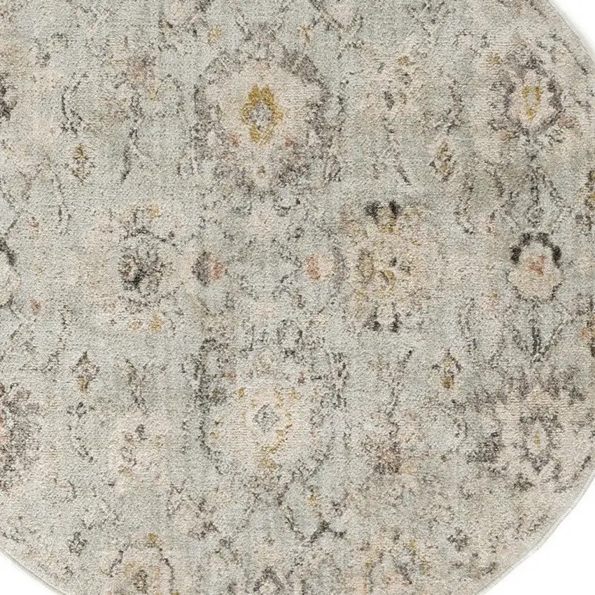 8' Black Mint Green And Ivory Floral Distressed Round Rug Photo 8