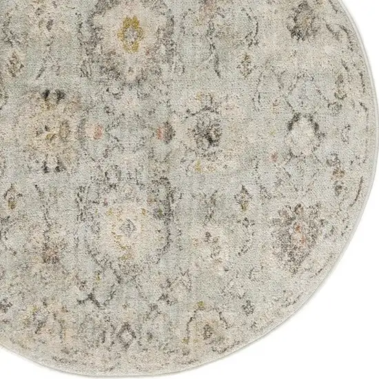 8' Black Mint Green And Ivory Floral Distressed Round Rug Photo 3