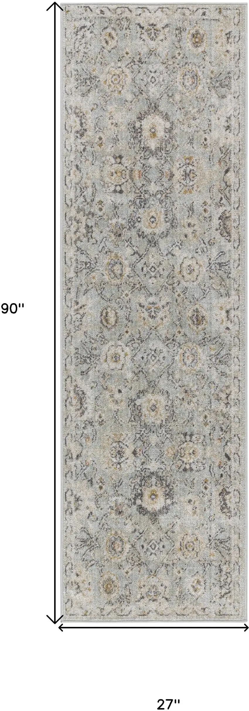 8' Black Mint Green And Ivory Floral Distressed Runner Rug Photo 3