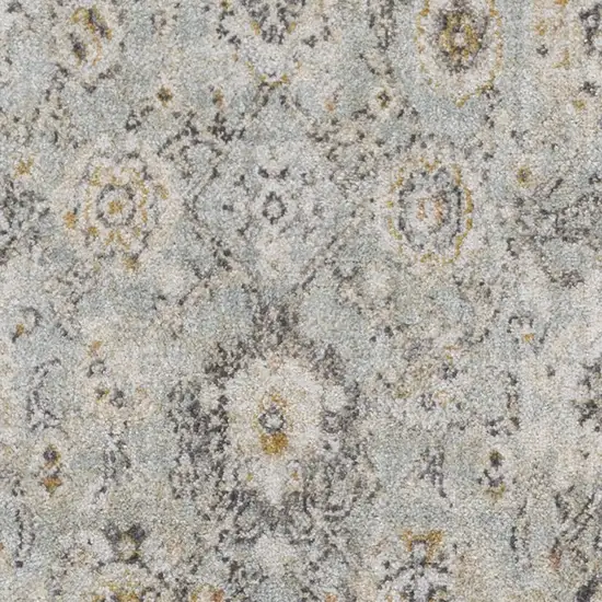 8' Black Mint Green And Ivory Floral Distressed Runner Rug Photo 6