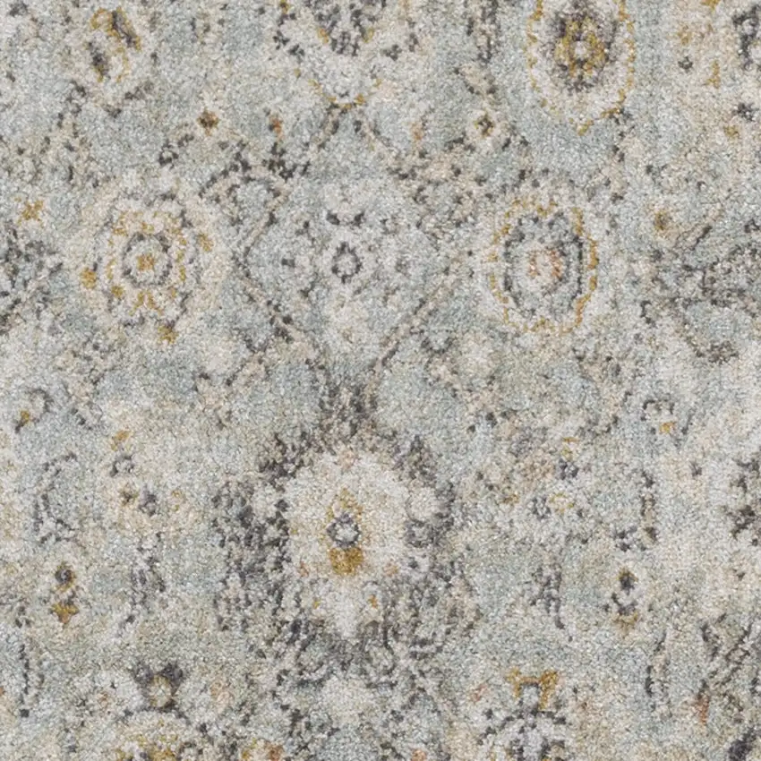 8' Black Mint Green And Ivory Floral Distressed Runner Rug Photo 6