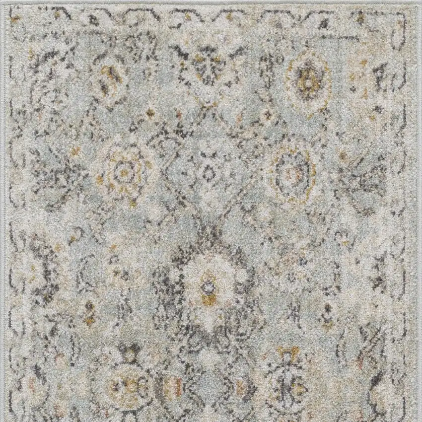 8' Black Mint Green And Ivory Floral Distressed Runner Rug Photo 4