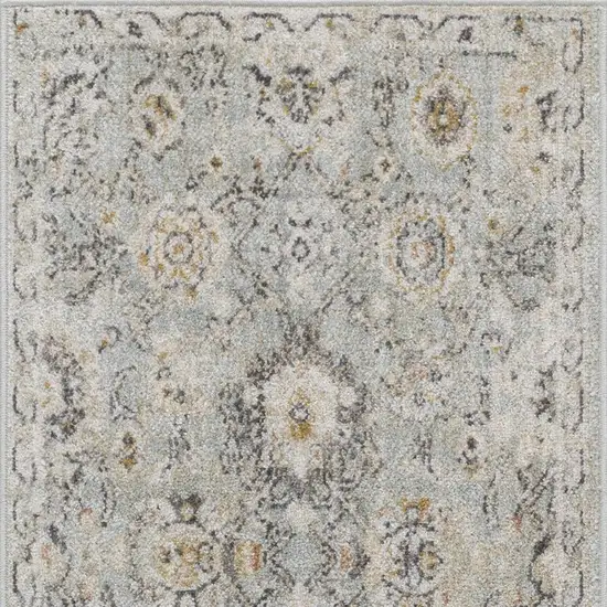 8' Black Mint Green And Ivory Floral Distressed Runner Rug Photo 4