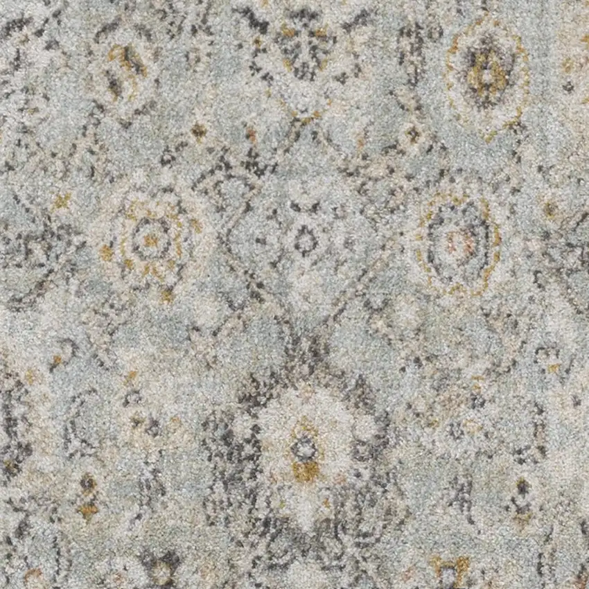 8' Black Mint Green And Ivory Floral Distressed Runner Rug Photo 3