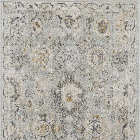 8' Black Mint Green And Ivory Floral Distressed Runner Rug Photo 7