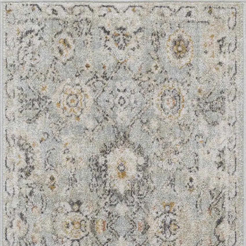 8' Black Mint Green And Ivory Floral Distressed Runner Rug Photo 7