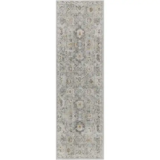 8' Black Mint Green And Ivory Floral Distressed Runner Rug Photo 2