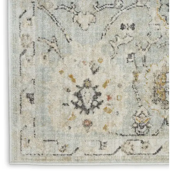 8' Black Mint Green And Ivory Floral Distressed Runner Rug Photo 9