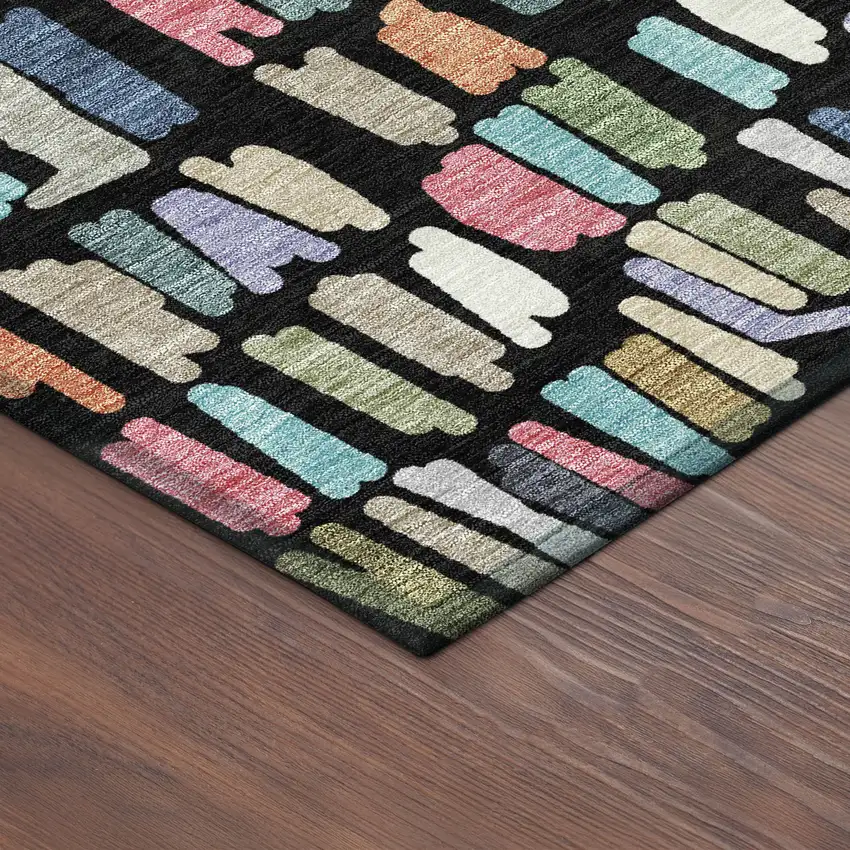 8' Black Pink And Green Round Striped Washable Indoor Outdoor Area Rug Photo 8