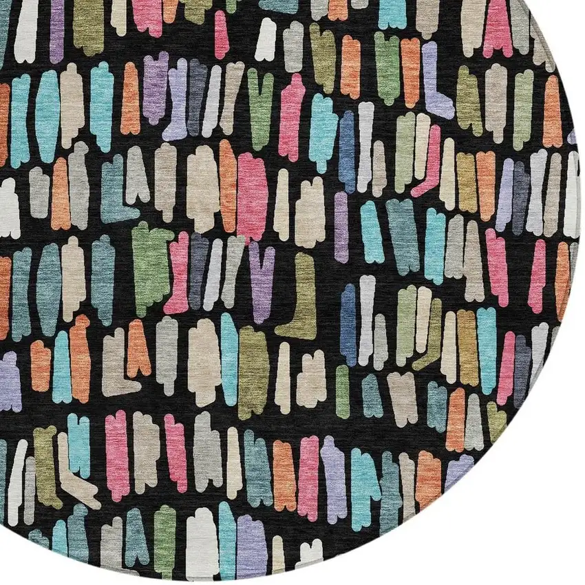 8' Black Pink And Green Round Striped Washable Indoor Outdoor Area Rug Photo 2