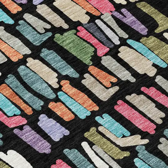 8' Black Pink And Green Round Striped Washable Indoor Outdoor Area Rug Photo 9