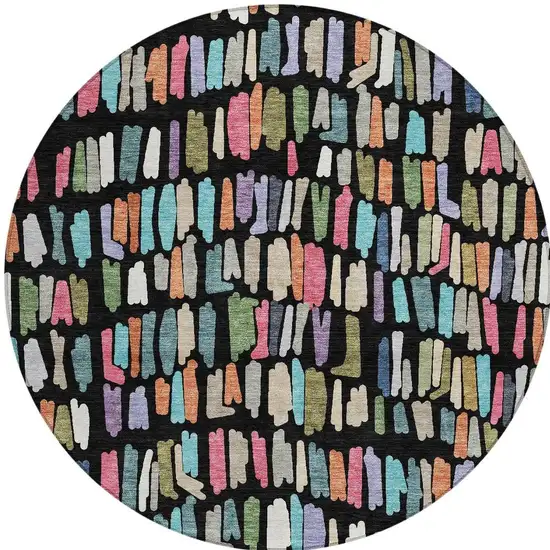 8' Black Pink And Green Round Striped Washable Indoor Outdoor Area Rug Photo 3