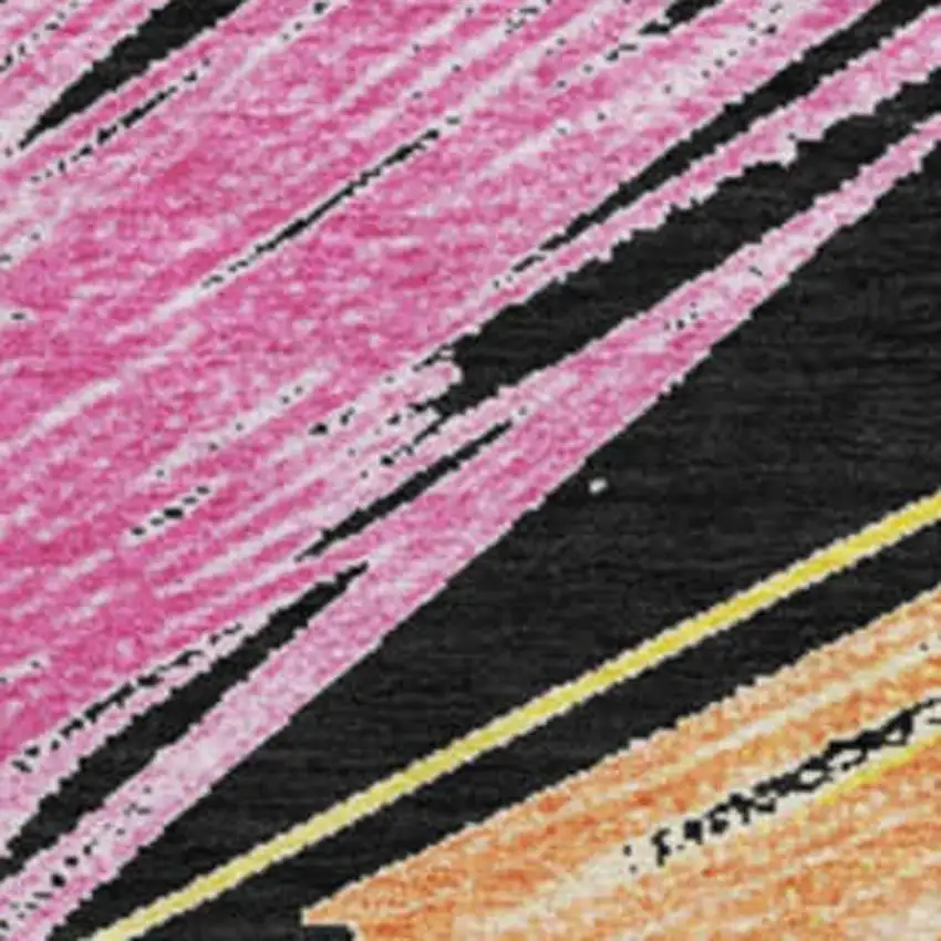 8' Black Pink And Yellow Striped Washable Round Rug With UV Protection Photo 2