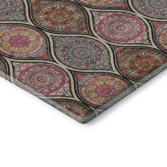 8' Black Purple And Pink Ogee Washable Round Rug With UV Protection Photo 6