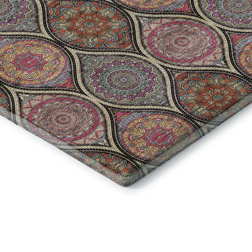 8' Black Purple And Pink Ogee Washable Round Rug With UV Protection Photo 6