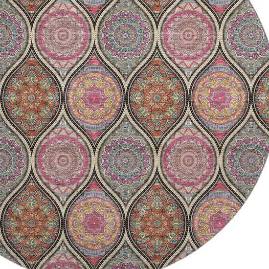 8' Black Purple And Pink Ogee Washable Round Rug With UV Protection Photo 3