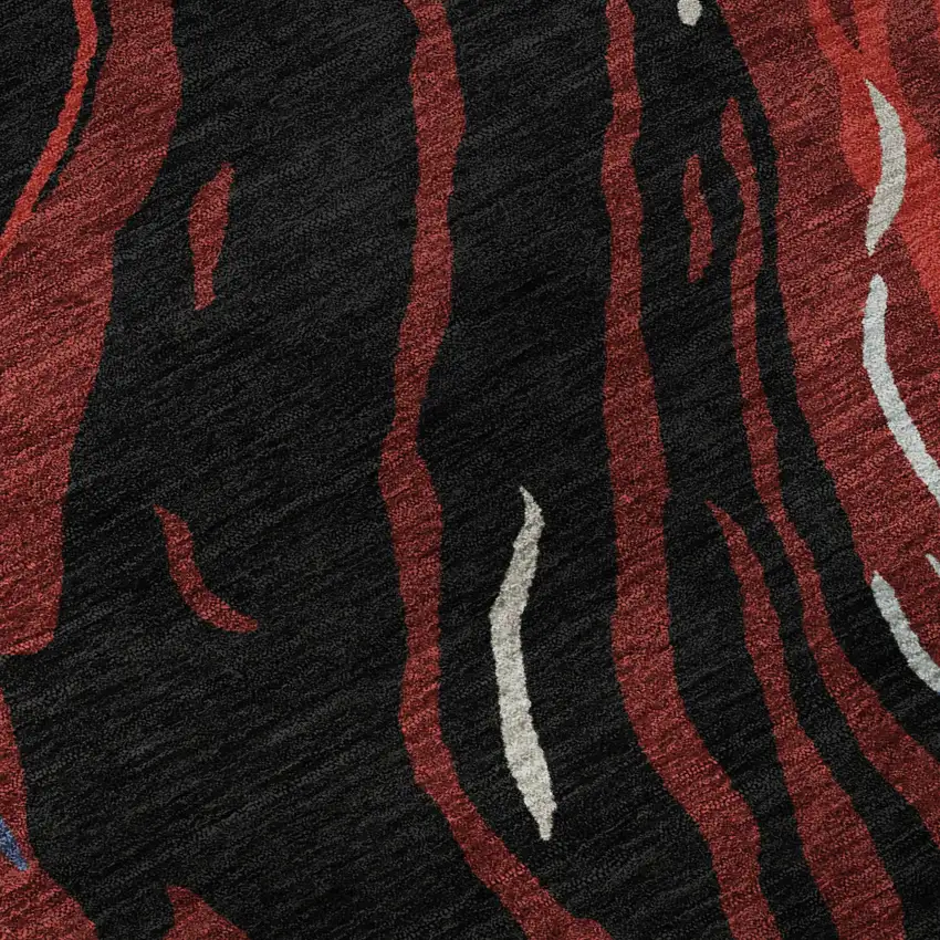 8' Black Red And Blue Abstract Washable Round Rug With UV Protection Photo 7