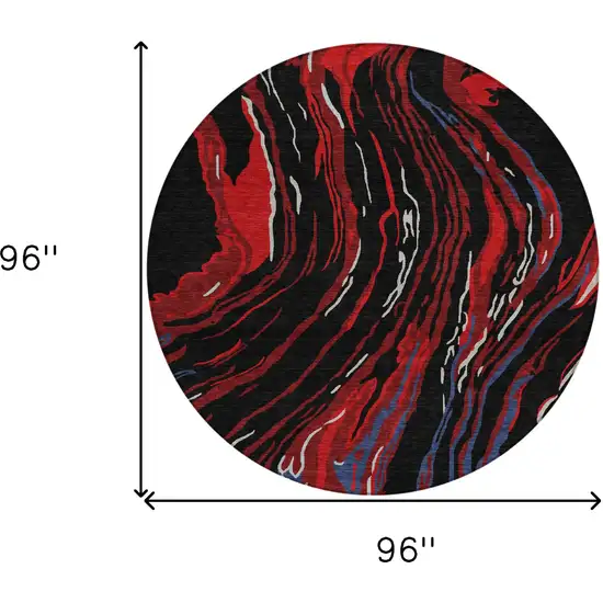 8' Black Red And Gray Round Abstract Washable Indoor Outdoor Area Rug Photo 3