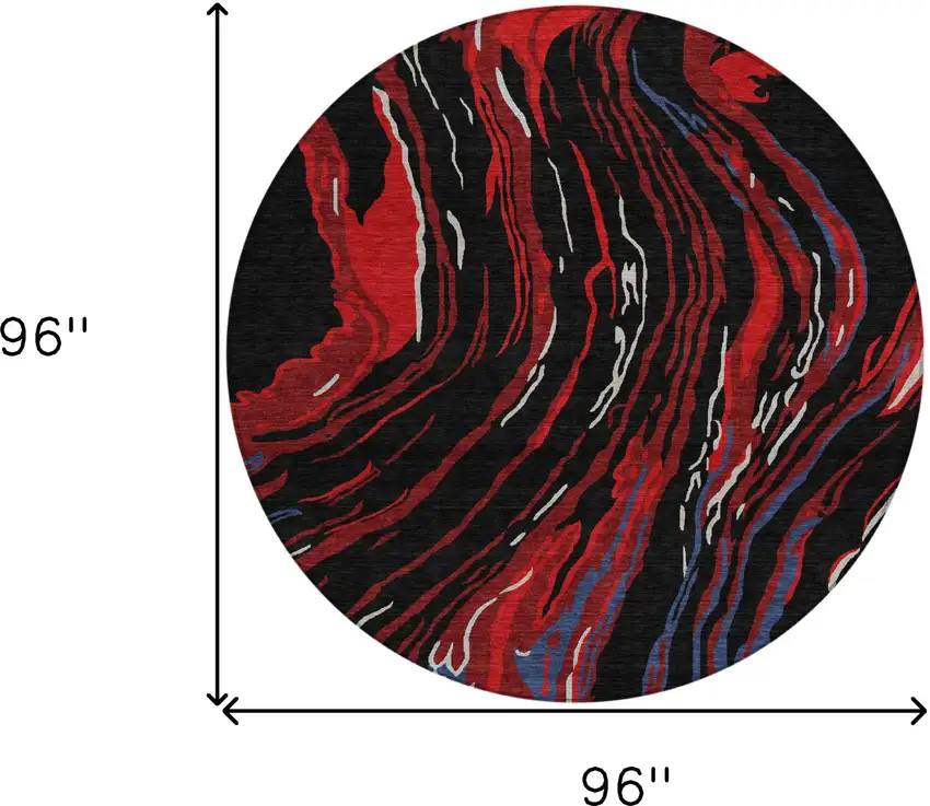 8' Black Red And Gray Round Abstract Washable Indoor Outdoor Area Rug Photo 3