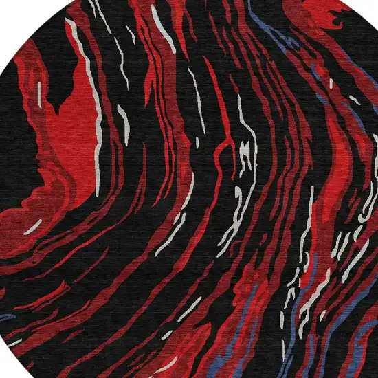 8' Black Red And Gray Round Abstract Washable Indoor Outdoor Area Rug Photo 5