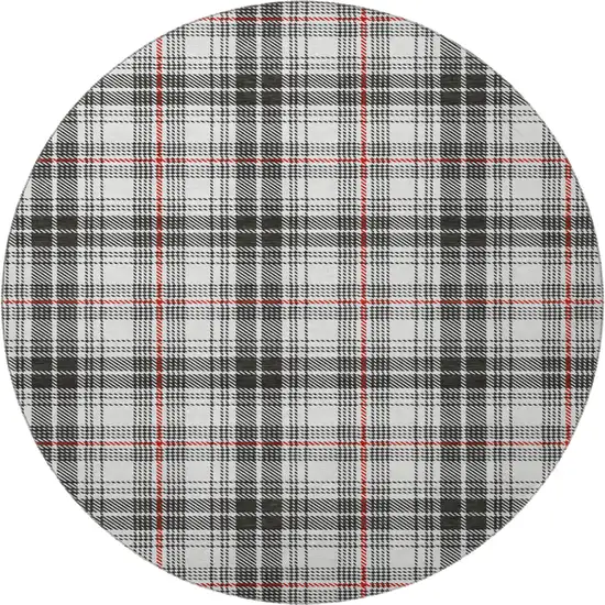 8' Black Red And Ivory Plaid Washable Round Rug With UV Protection Photo 3