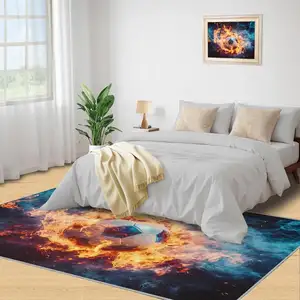 Photo of 6' Black Red And Orange Abstract Area Rug