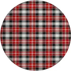 Photo of 8' Black Red And White Round Plaid Washable Indoor Outdoor Area Rug
