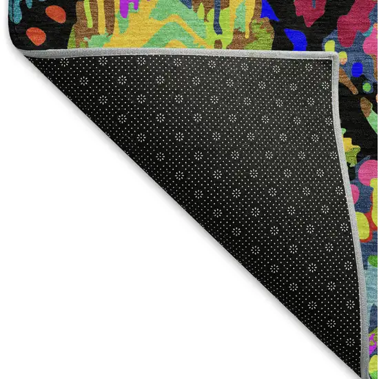 8' Black Red Pink And Green Geometric Washable Area Rug With UV Protection Photo 6